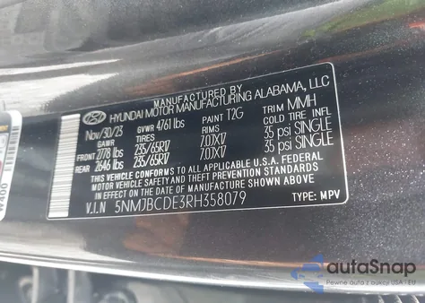 2024 Hyundai Tucson Sel from USA, damaged, VIN 5NMJBCDE3RH358079